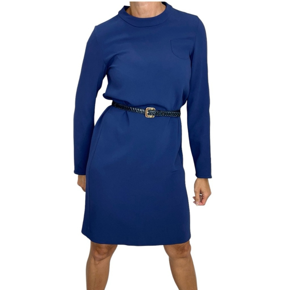 S Max Mara blue long sleeve mock neck shirt shift dress 6